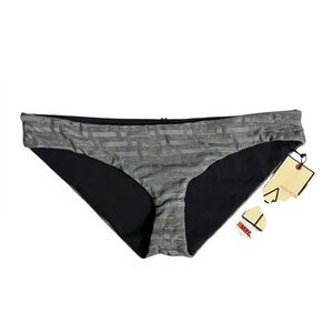 Aerin Rose Stanza Low Rise Boy Brief Bikini Bottoms Grey Gold Medium B470